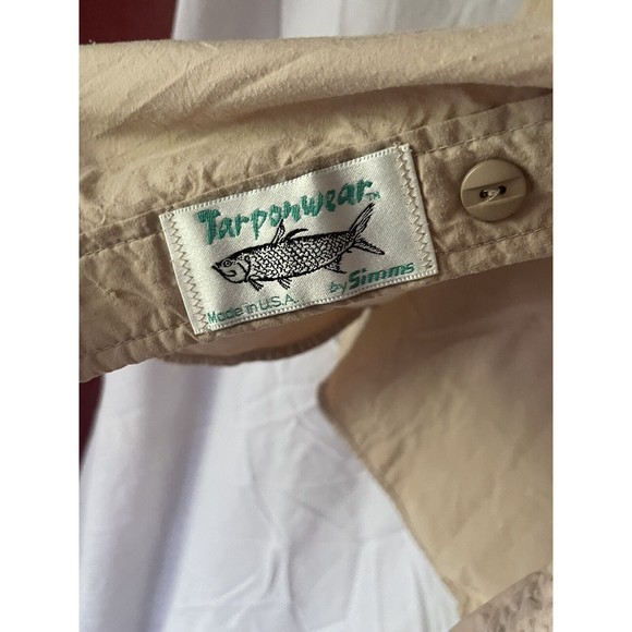 Vtg Tarponwear By Simms Short Sleeve Vented Nylon Fishing Shirt Beige Mens Med - Picture 8 of 9